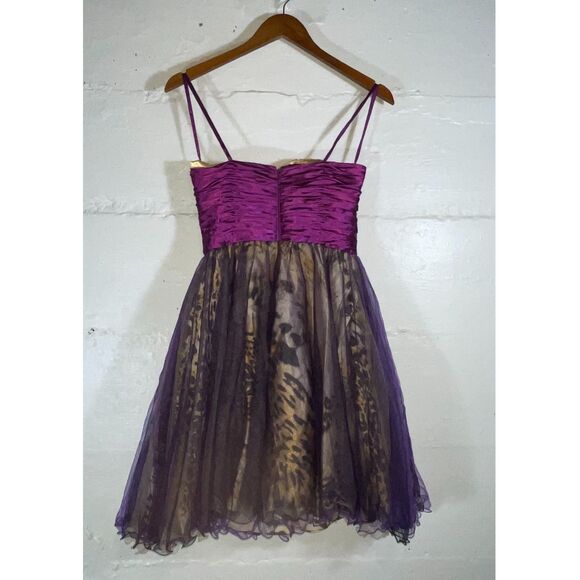 Night Scene Strapless Purple Leopard Print Party Dress M Tulle Beaded Fairy - Picture 6 of 10